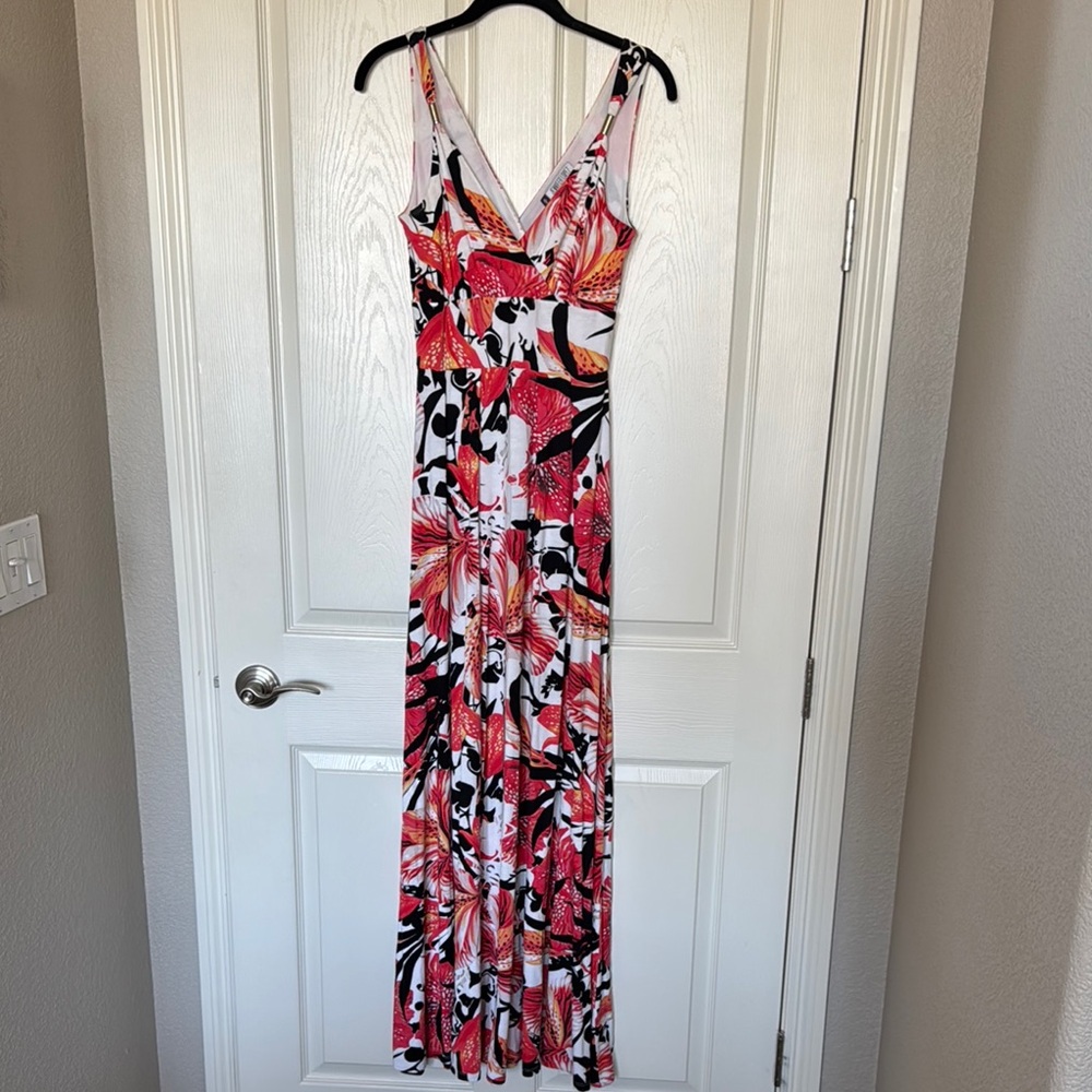 Jennifer Lopez Tropical Print Maxi Dress - Red, Black, White